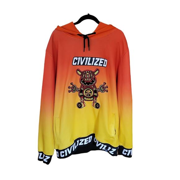 CIVILIZED Men's ROBOT PULLOVER HOODIE ORANGE YELLOW SIZE 2X Streetwear Skater - Picture 1 of 9